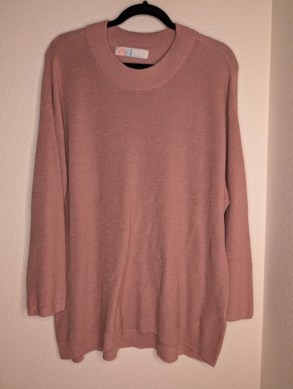 Free People Beach Pink Knit Crewneck Pullover Sweater L Boho Coverup Summer